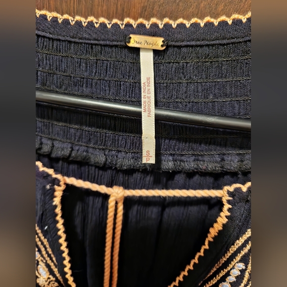 Free People Wind Willow Boho Embroidered Tied Neck Tunic Dress  Small‎ Festival - Picture 9 of 9